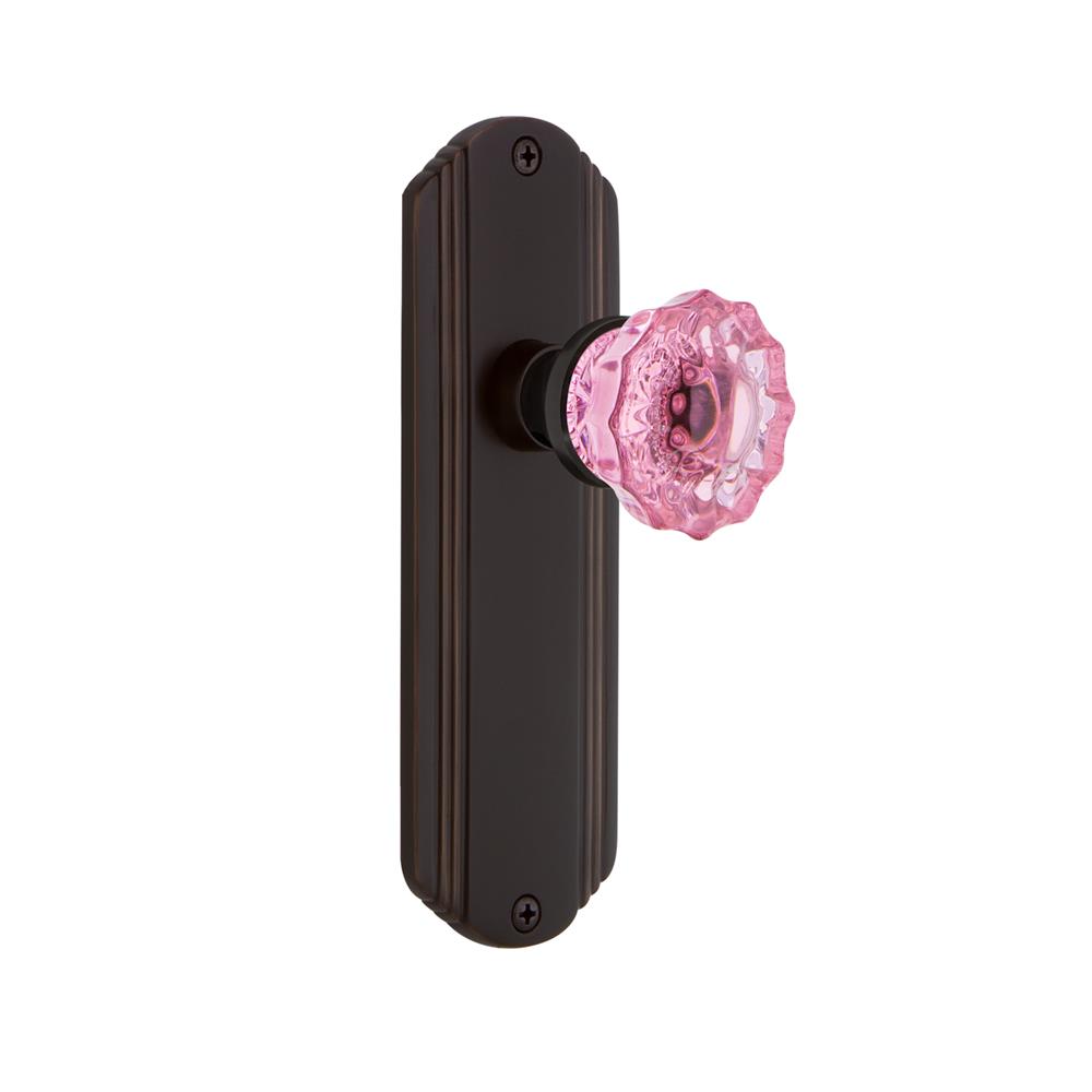 Nostalgic Warehouse DECCRP Colored Crystal Deco Plate Passage Crystal Pink Glass Door Knob in Timeless Bronze